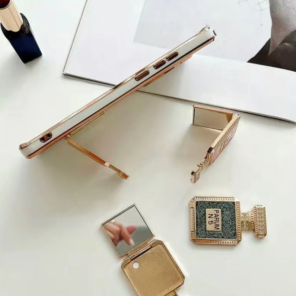 Glitter Phone Kickstand, Portable Phone Desk Holder With Inner Mirror